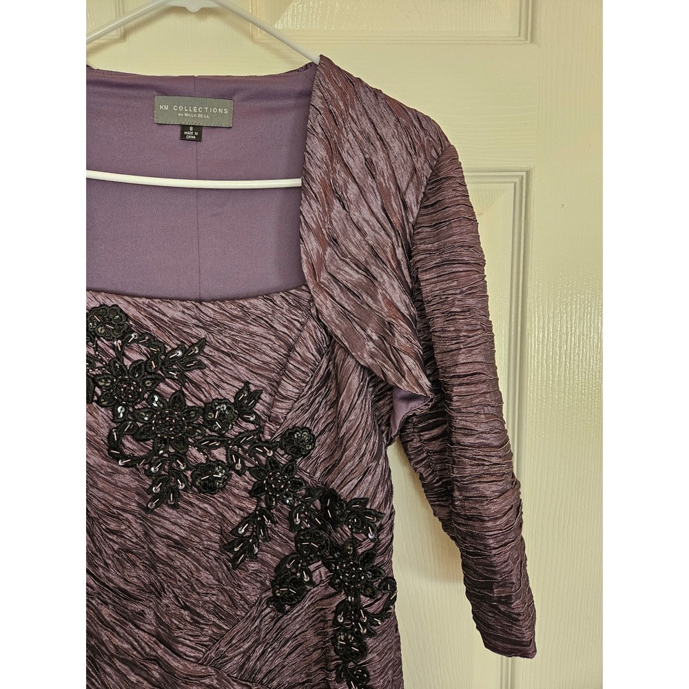 KM Collections Milla Bell Dress Jacket Set Formal Embellished Purple Size 8